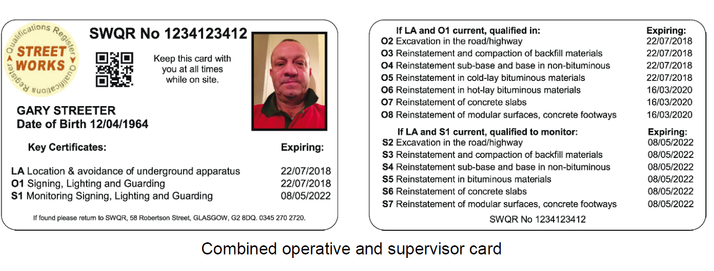 NRSWA / SWQR Cards « Street Works Qualification Register – SWQR Card