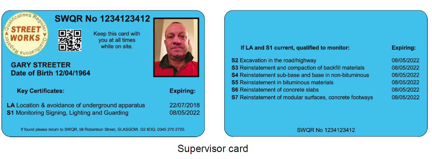 NRSWA / SWQR Cards « Street Works Qualification Register – SWQR Card